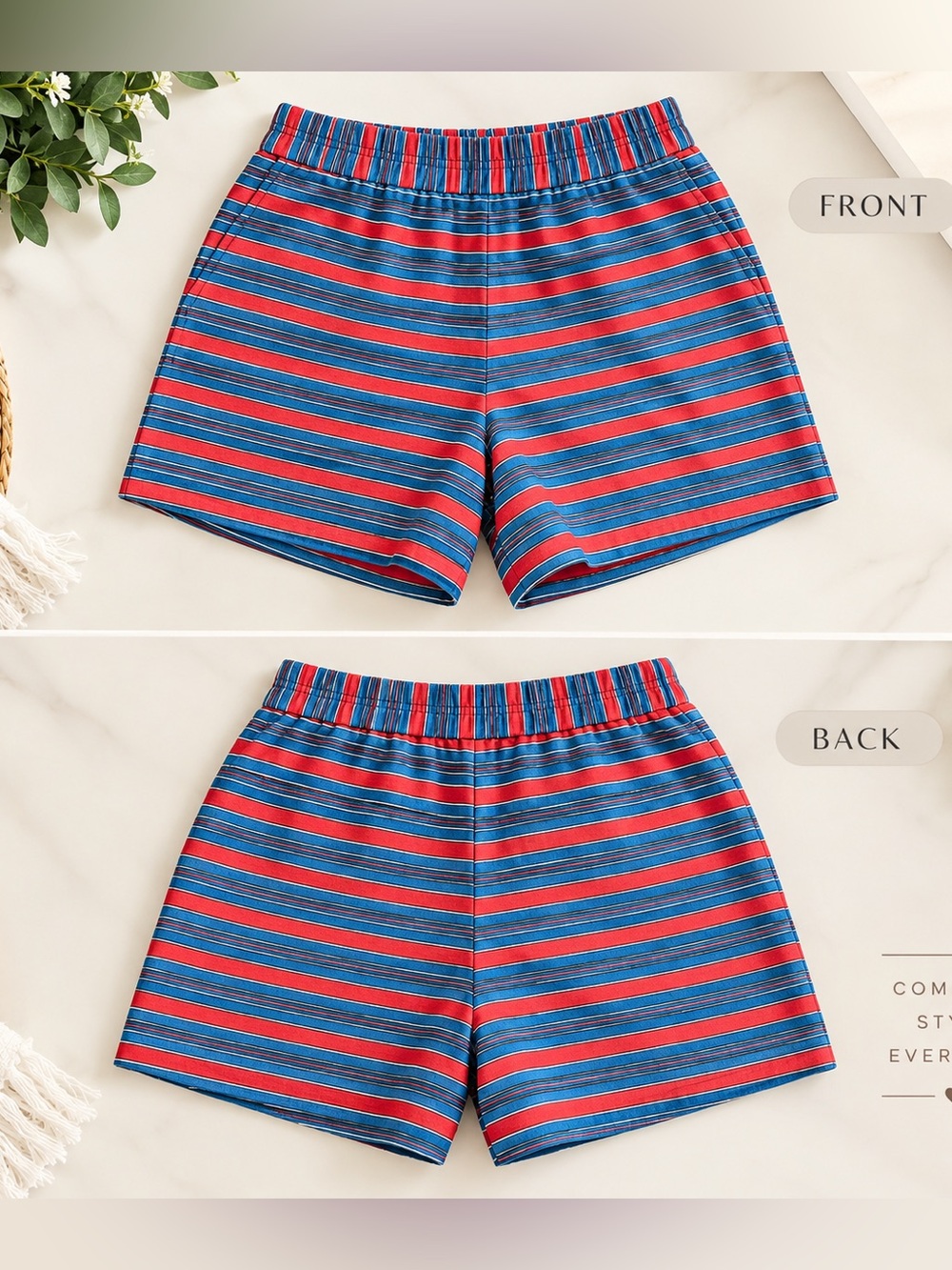 J.CREW Linen Blend Striped Elastic Waist Shorts Size 4 Red Blue
